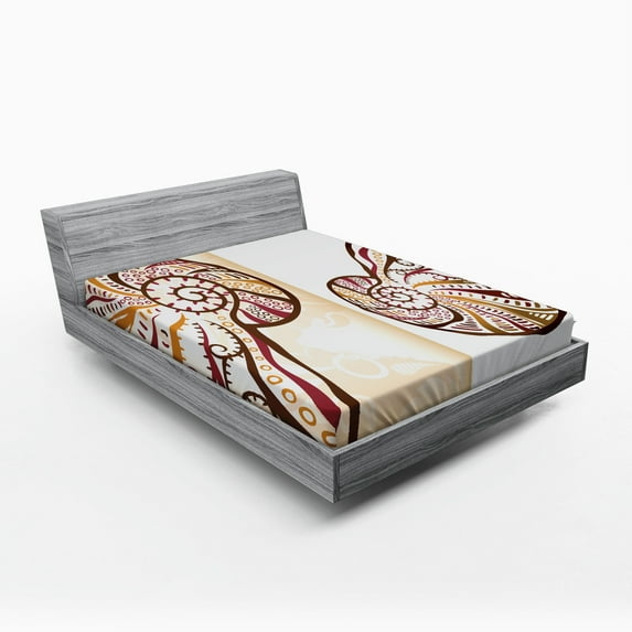 Ambesonne Ocean Fitted Sheet, Seashells Abstract Boho, Full Size, Pale Brown Cream
