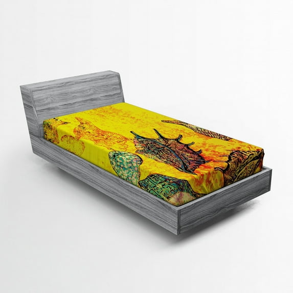 Ambesonne Ocean Fitted Sheet, Seashells Animal Grunge, Twin XL Size, Yellow Teal