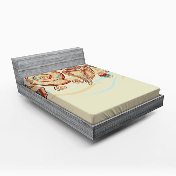 Ambesonne Ocean Fitted Sheet, Seashells Pastel Colored, Queen Size, Cream Red Teal