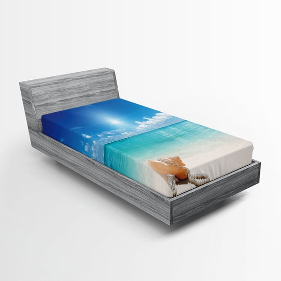 Ambesonne Ocean Fitted Sheet, Seashells Tropical Beach, Twin Size, Turquoise and Cream