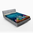 thumbnail image 1 of Ambesonne Ocean Fitted Sheet, Shell Houses Bubbles, Queen Size, Teal Brown, 1 of 2