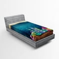 thumbnail image 1 of Ambesonne Ocean Fitted Sheet, Shell Houses Bubbles, Twin Size, Teal Brown, 1 of 2