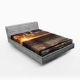 thumbnail image 1 of Ambesonne Ocean Fitted Sheet, Sunrise Clouds Cancun, Full Size, Blue Grey Orange Yellow, 1 of 3