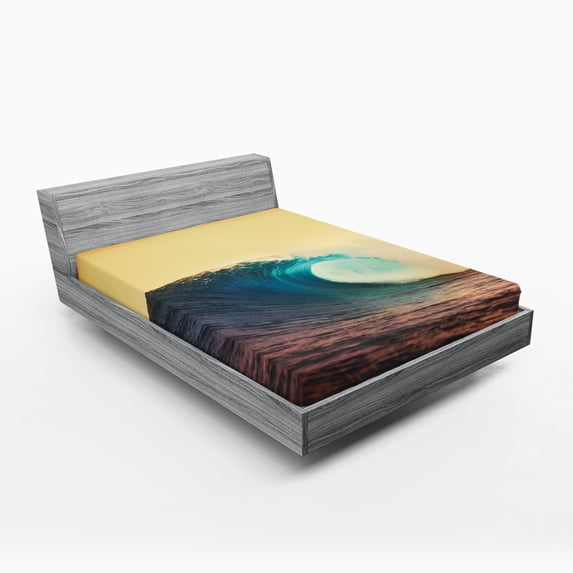 Ambesonne Ocean Fitted Sheet, Sunset in Warm Colors, Full Size, Turquoise Yellow Brown