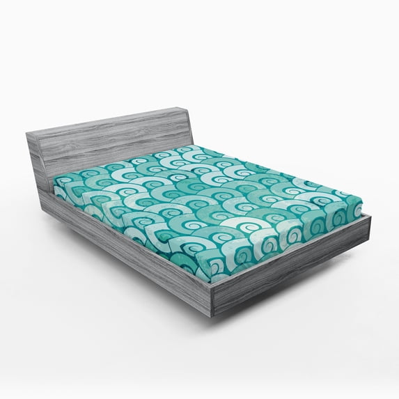 Ambesonne Ocean Fitted Sheet, Swirled Spiral Sea Waves, Full Size, Aqua