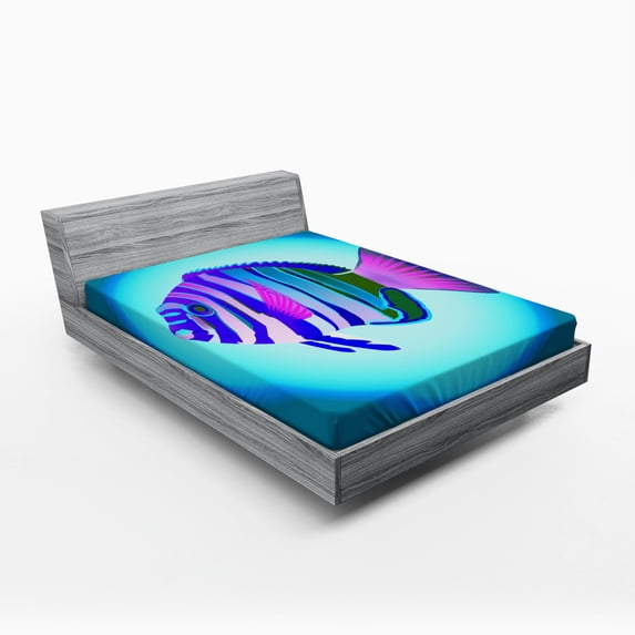 Ambesonne Ocean Fitted Sheet, Tropical Exotic Sea Fish, Full Size, Multicolor