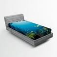 thumbnail image 1 of Ambesonne Ocean Fitted Sheet, Tropical Fishes and Reefs, Twin XL Size, Dark Blue, 1 of 2