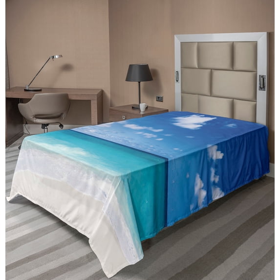 Ambesonne Ocean Flat Sheet, Barbados Coastline Summer, TwinXL Size, Blue Aqua Coconut