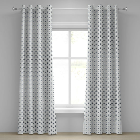 Ambesonne Ocean Grommet Curtain, Anchors and Skulls Bones, 50" x 72", Navy Blue