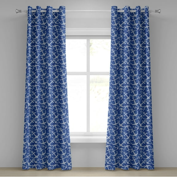 Ambesonne Ocean Grommet Curtain, Marine Life Equipments, 50" x 96", Azure Blue White