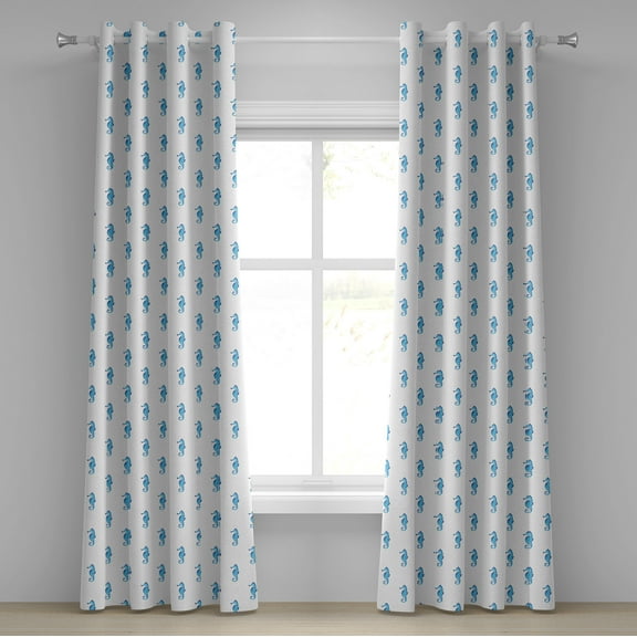 Ambesonne Ocean Grommet Curtain, Navy Fish Motif Sealife, 50" x 120", Turquoise White