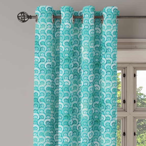 Ambesonne Ocean Grommet Curtain Single Panel, Swirled Spiral Sea Waves, 50"x60", Aqua