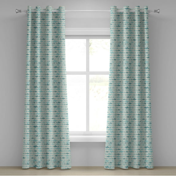 Ambesonne Ocean Grommet Curtain, Swimming Sharks in Sea, 50" x 96", Turquoise Beige Teal