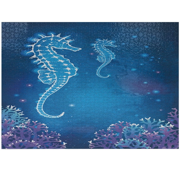 Ambesonne Ocean Jigsaw Puzzle Durable Cardboard, Pipefish Sea Creatures, 1000 pcs, Turquoise Purple