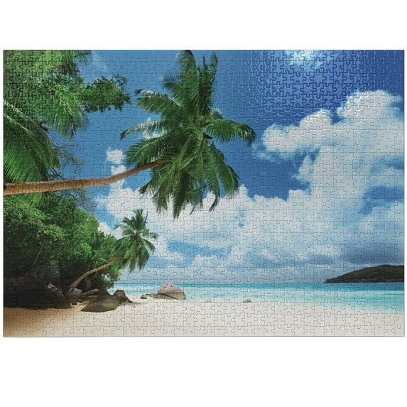 Ambesonne Ocean Jigsaw Puzzle, Mahe Island in Seychelles, Heirloom-Quality Fun Activity for Family Durable Cardboard, 1000 pcs, Green Blue Aqua