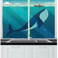 thumbnail image 1 of Ambesonne Ocean Kitchen Curtains, Sailor Whale with Rays, 55"x45", Blue and White, 1 of 1
