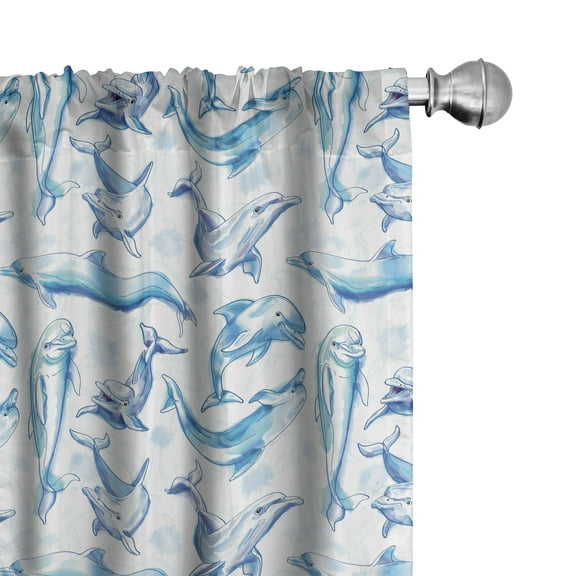 Ambesonne Ocean Life Curtains, Sketch of Dolphins, Pair of 28"x84", Turquoise White