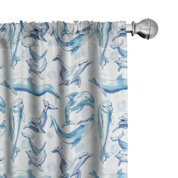 Ambesonne Ocean Life Curtains, Sketch of Dolphins, Pair of 28"x84", Turquoise White
