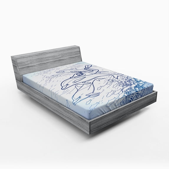 Ambesonne Ocean Life Fitted Sheet, Sketch Scuba Diver, Full Size, Multicolor