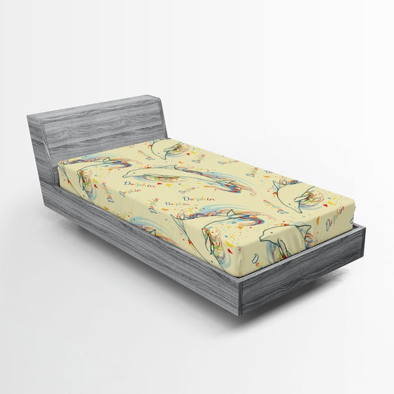 Ambesonne Ocean Life Fitted Sheet, Swimming Dolphins, Twin XL Size, Multicolor