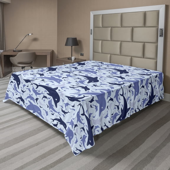 Ambesonne Ocean Life Flat Bedding Sheet Soft Top Sheet, Aquamarine Dolphin Print, Full, Soft Blue Blue Violet
