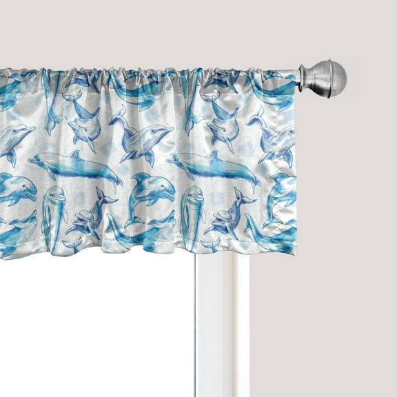 Ambesonne Ocean Life Window Valance, Sketch of Dolphins, 54" X 12", Turquoise White