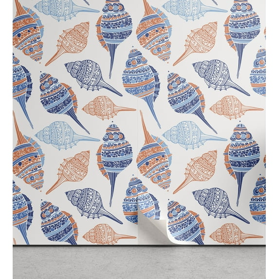 Ambesonne Ocean Peel & Stick Wallpaper for Home, Abstract Marine Seashells, 13"x100", Navy Blue Marigold