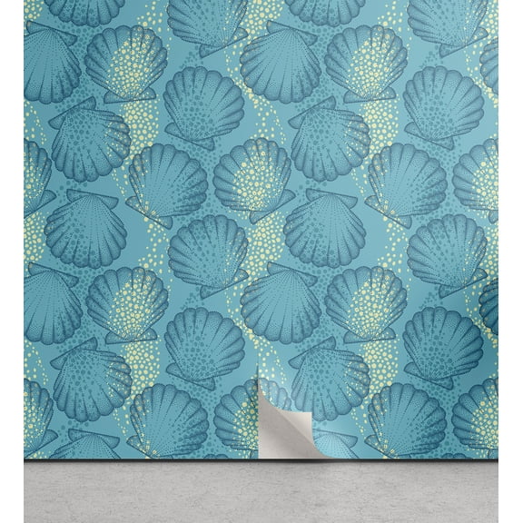 Ambesonne Ocean Peel & Stick Wallpaper for Home, Scallop Sea Shells Aquatic, 13"x100", Sky Blue Beige