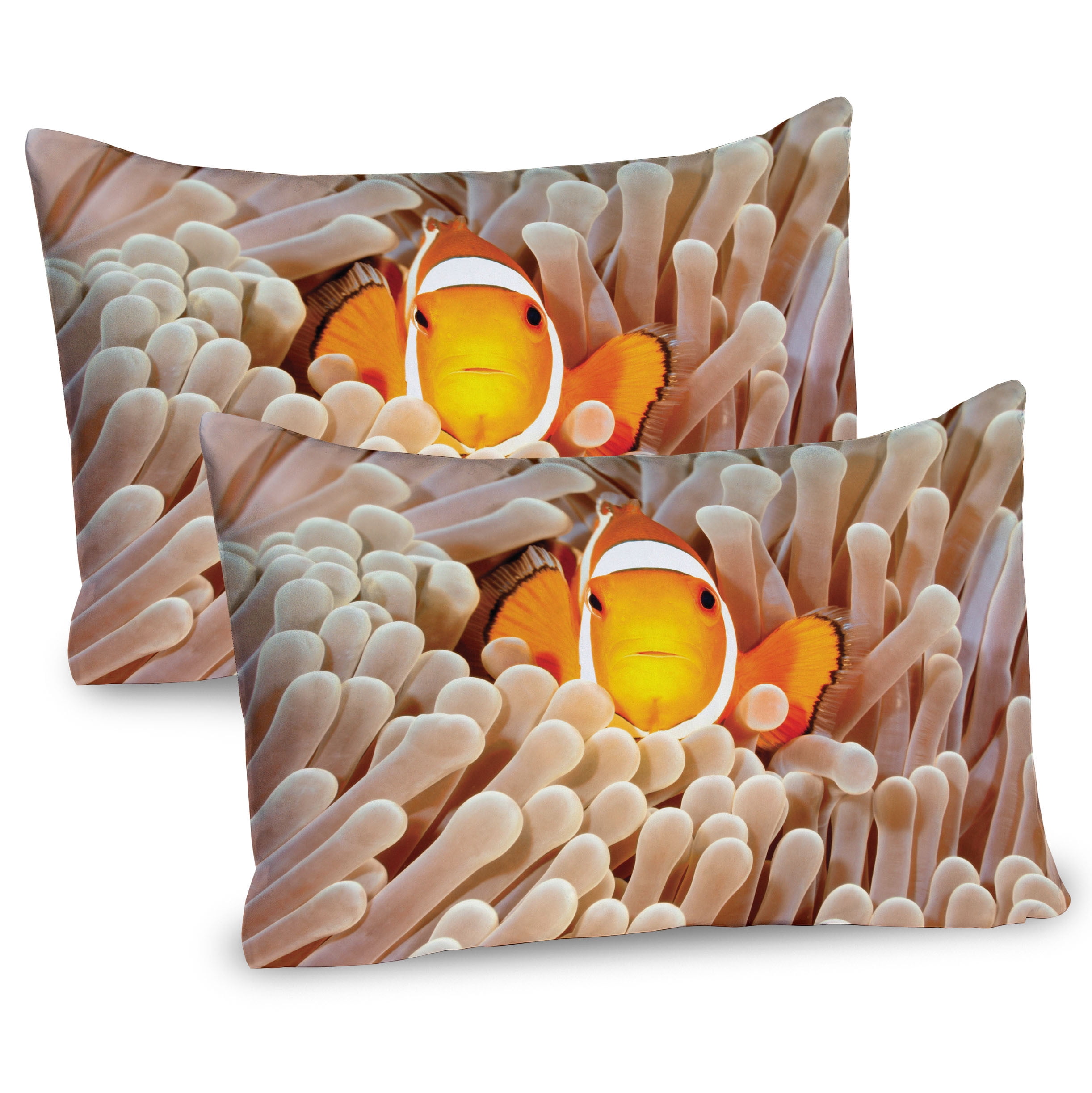Beige and Orange Ocean Fish Microfiber Pillow Sham Set
