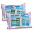thumbnail image 1 of Ambesonne Ocean Pillow Sham 2 Pack, Idyllic View from Window, 30"x20", Pink Blue, 1 of 1