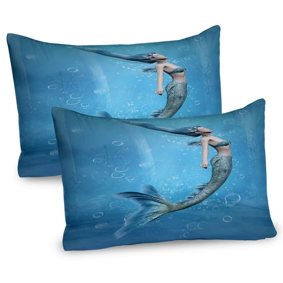 Ambesonne Ocean Pillow Sham 2 Pack, Mermaid Myth Creature, 26"x20", Blue