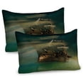 thumbnail image 1 of Ambesonne Ocean Pillow Sham 2 Pack, Old Ship on Calm Waters, 36"x20", Green Brown Dark Blue, 1 of 3