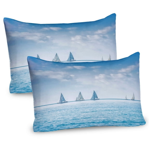 Ambesonne Ocean Pillow Sham 2 Pack, Sail Boats Regatta Race, 30"x20", Pale Blue and White