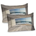 thumbnail image 1 of Ambesonne Ocean Pillow Sham 2 Pack, View of Sea Waves Rocks, 26"x20", Beige Blue White, 1 of 3