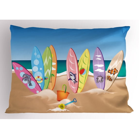 Ambesonne Ocean Pillow Sham, Beach the Skyd the Sea, 26" X 20", Multicolor