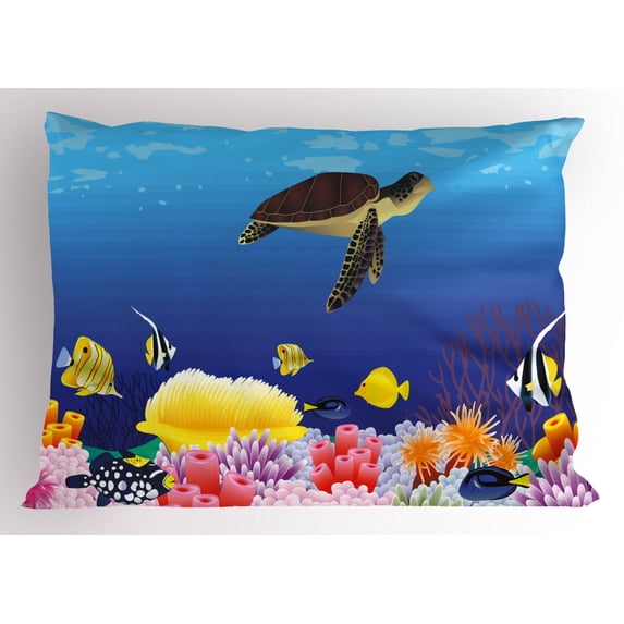 Ambesonne Ocean Pillow Sham, Deep Sealife Fish Moss, 36" X 20", Multicolor