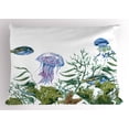 thumbnail image 1 of Ambesonne Ocean Pillow Sham, Seaweed Jellyfish Fish, 36" X 20", Reseda Green Jade Green, 1 of 2