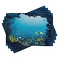 thumbnail image 1 of Ambesonne Ocean Place Mats Set of 4, Tropical Fishes and Reefs, Standard Size, Dark Blue, 1 of 6