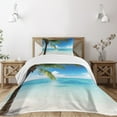 thumbnail image 1 of Ambesonne Ocean Quilted Bedspread Set 2 Pcs, Exotic Beach Shoreline, Twin Size, Green Blue White, 1 of 6