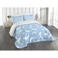 thumbnail image 1 of Ambesonne Ocean Quilted Bedspread Set 3 Pcs, Pattern with Dolphins, King Size, Pale Blue White, 1 of 5