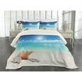 thumbnail image 1 of Ambesonne Ocean Quilted Bedspread Set 3 Pcs, Seashells Tropical Beach, King Size, Turquoise and Cream, 1 of 3