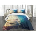 thumbnail image 1 of Ambesonne Ocean Quilted Bedspread Set 3 Pcs, Sunrise on Waves Sports, Queen Size, Pale Mauve and Blue, 1 of 3