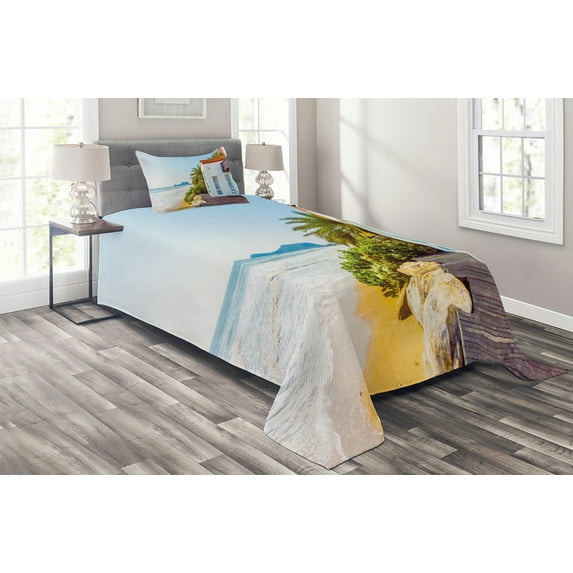 Ambesonne Ocean Quilted Coverlet 2 Pcs, Home Porch View Moroccan, Twin Size, Multicolor