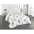 thumbnail image 1 of Ambesonne Ocean Quilted Coverlet 3 Pcs, Anchors and Skulls Bones, Queen Size, Navy Blue, 1 of 4