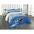 thumbnail image 1 of Ambesonne Ocean Quilted Coverlet 3 Pcs, Jumping Dolphins in Sky, King Size, Blue White, 1 of 4