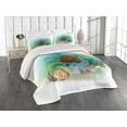 thumbnail image 1 of Ambesonne Ocean Quilted Coverlet 3 Pcs, Sea Turtles Underwater, Queen Size, Green Brown, 1 of 4