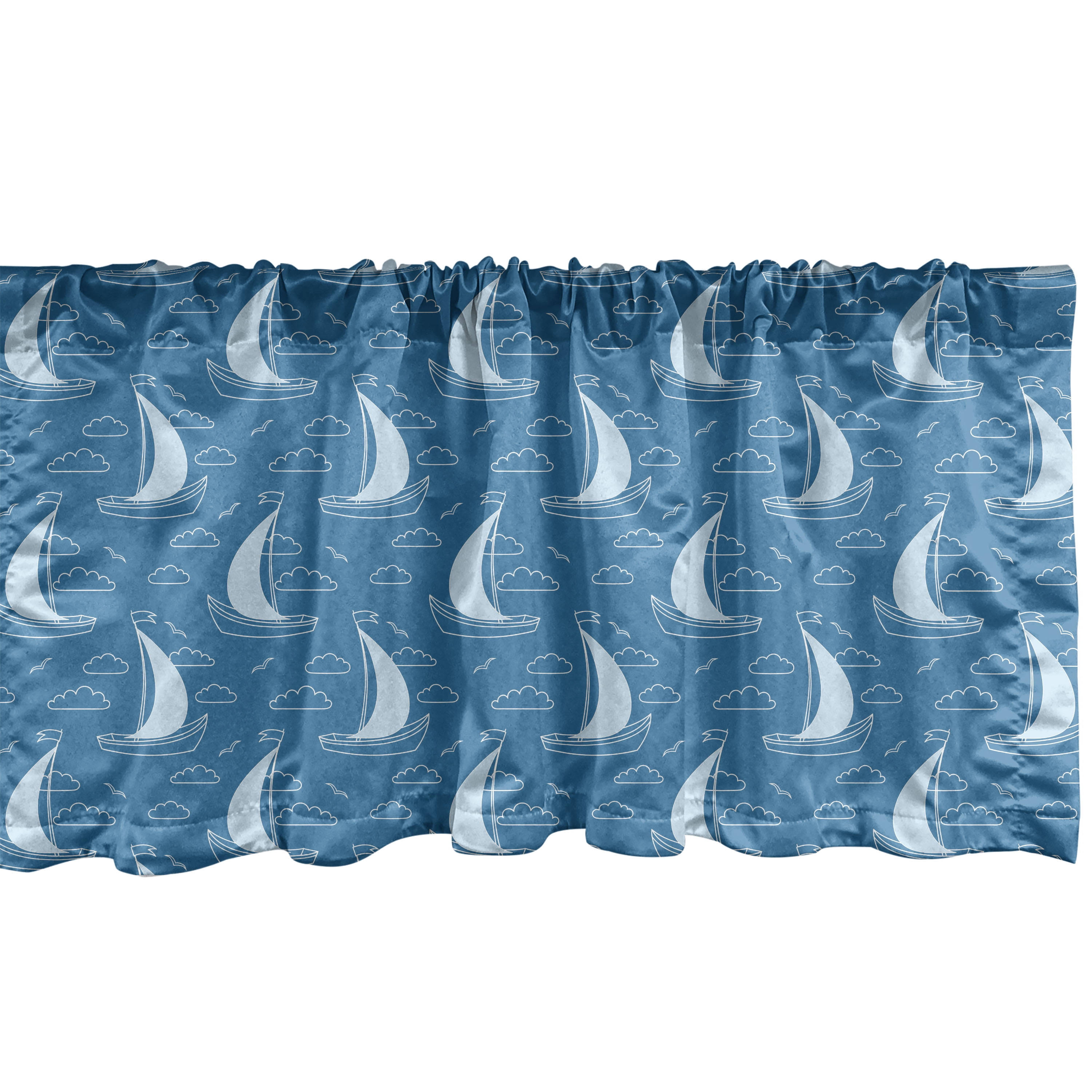 Sea Blue and Ivory Nautical Waves Rod Pocket Valance