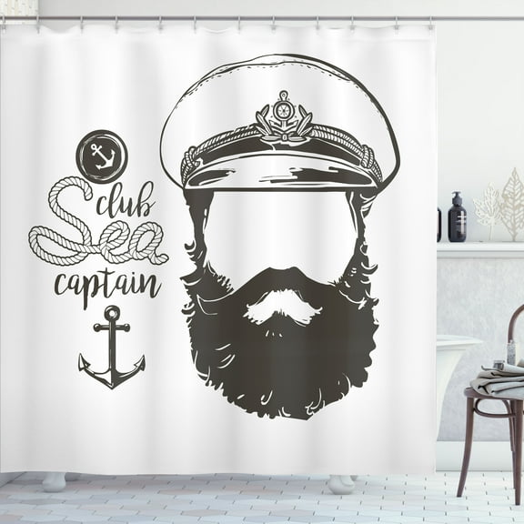 Ambesonne Ocean Shower Curtain, Hat and Beard Seaman, 69"Wx75"L, Brown White