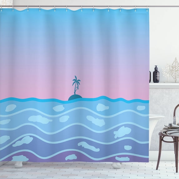 Ambesonne Ocean Shower Curtain, Island Palm Tree Illustration, 69"Wx75"L, Pale Mauve Dark Turquoise
