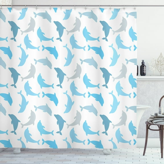 Ambesonne Ocean Shower Curtain, Jumping Dolphin, 69"Wx70"L, White Blue Grey